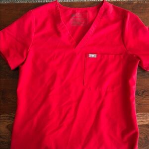 Figs Vivid Red V-Neck Scrub Top